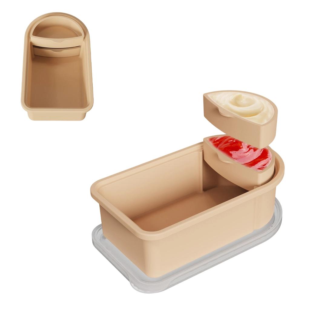Portable Dual-Compartment Sauce Container Food Grade Silicone Sealed Large Capacity Condiment Box with Lid for Storage and Freshness