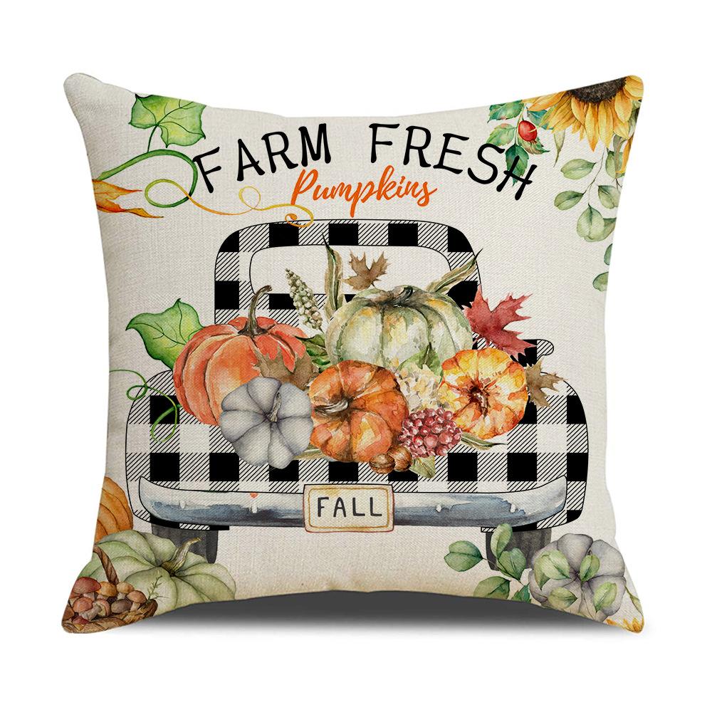 Autumn Harvest Pillow Cover Plaid Maple Leaf Truck Pumpkin Pillow Pillow Cover Home Cushion Cover