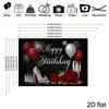 Black Glitter Happy Birthday Backdrop, Red Roses & Balloons for Photoshoot