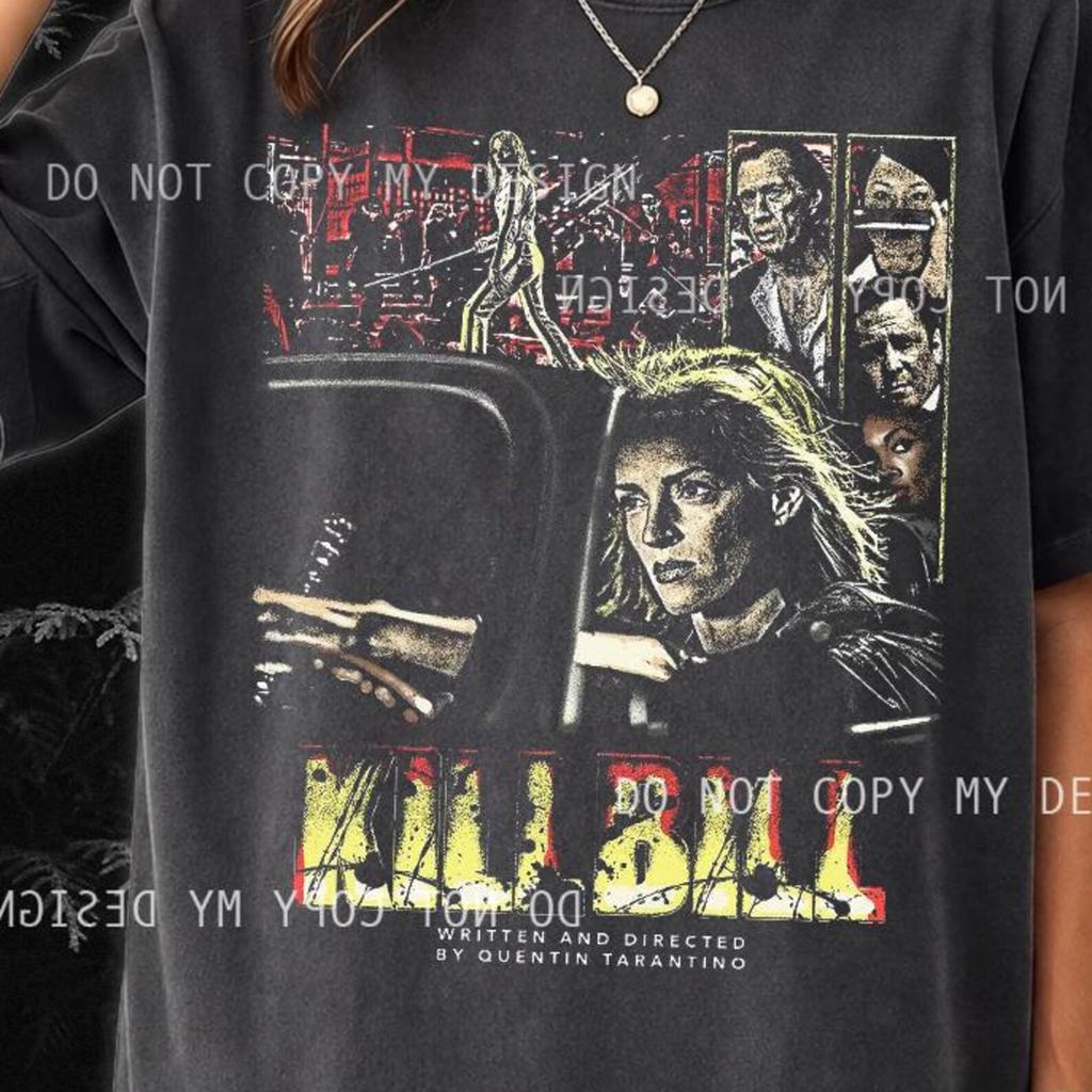 Kill Bill Movie Shirt | Uma Thurman Bride Tee | Quentin Tarantino Cult Classic Film T-Shirt | Yellow Jumpsuit Samurai Revenge Graphic Tee