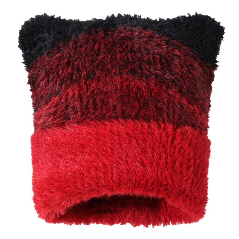 New Gradient Color Dandy Hat Cat Ear Lazy Beanie Hat Sweet Winter Hats For Women Streetwear Warm Fur Hats For Girl Gift