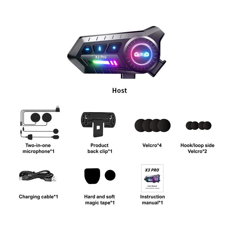 X3 X3PRO Bluetooth Noise-Canceling Motorcycle Helmet Earphones - Waterproof with Long Battery Life.