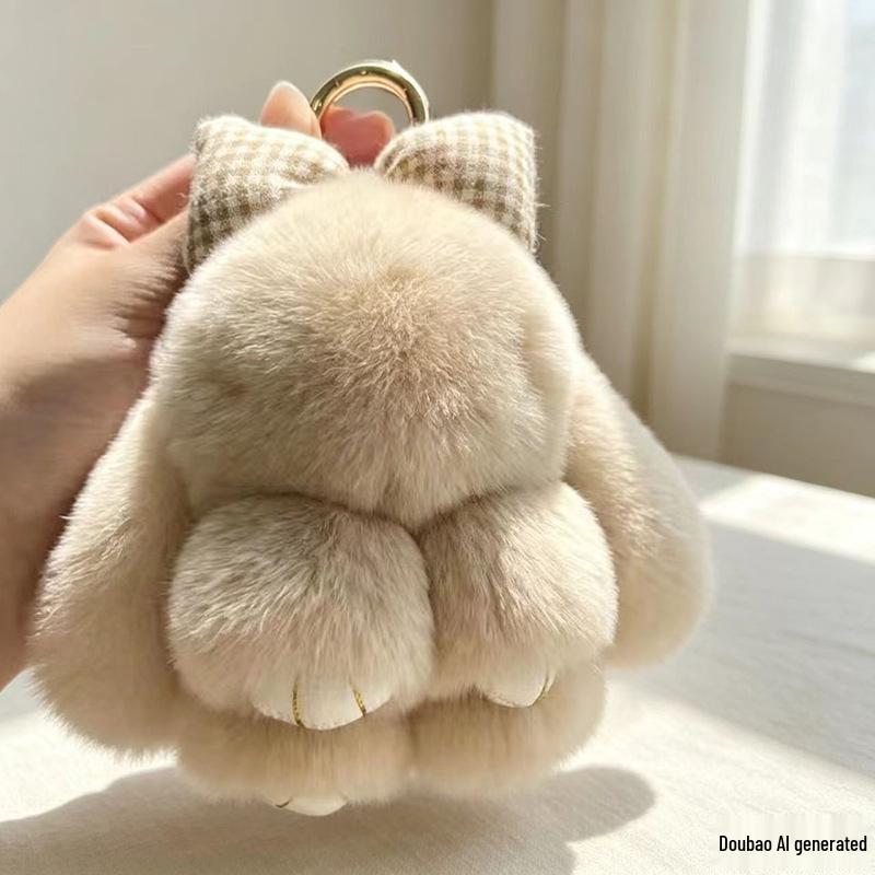 Bowknot Playing Dead Rabbit Keychain: Cute Plush Mini Bunny Bag Charm