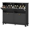 Narrow Shoe Storage Cabinet, Slim Shoe Cabinet with 4 Flip Drawers, Adjustable Shelves for 16 Pairs of Shoes, Black