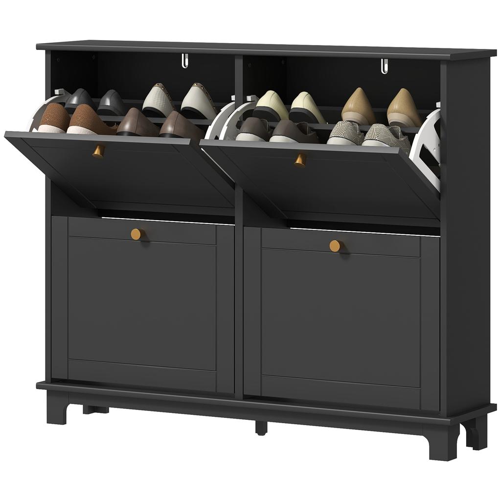 Narrow Shoe Storage Cabinet, Slim Shoe Cabinet with 4 Flip Drawers, Adjustable Shelves for 16 Pairs of Shoes, Black