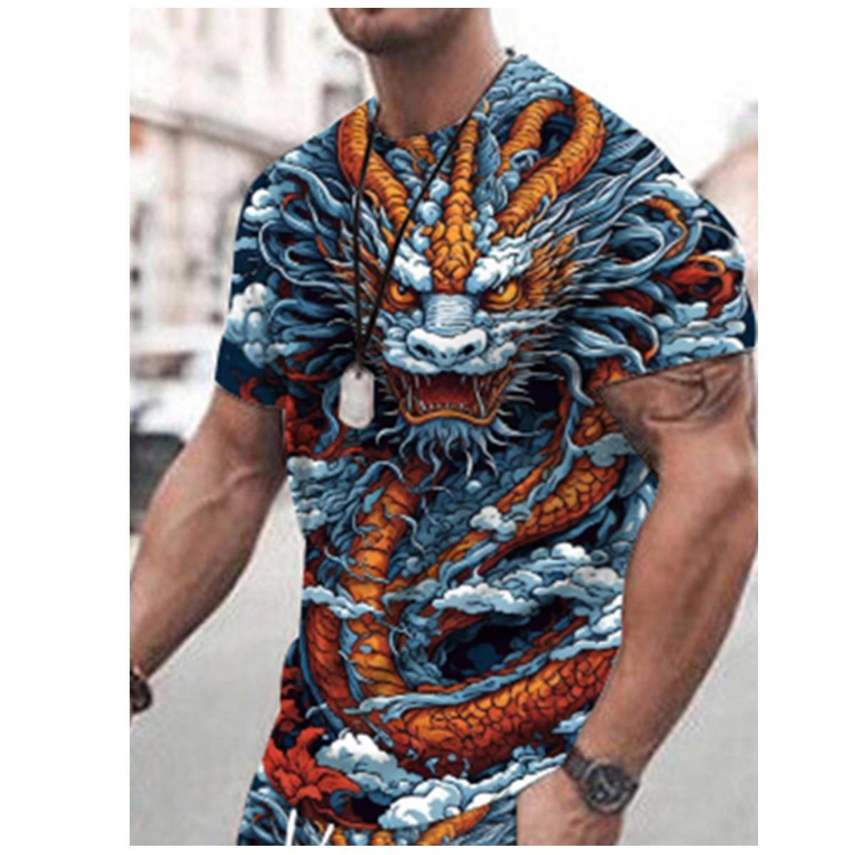 

2024 New Men s T-Shirt Summer Outdoor Everyday Casual Short Sleeves Street Fashion Trend Loose Crew Neck T-Shirt 3D Animal Print 6XL