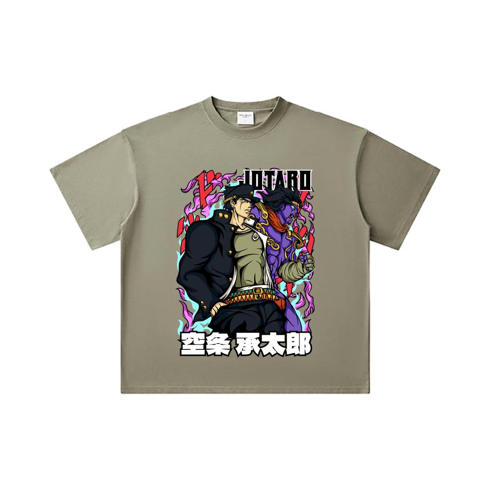 260 GSM Double Yarn 32 Count 100% Cotton Jojo_s Bizzare V2 Jotaro Print Unisex Heavy Cotton T Shirt