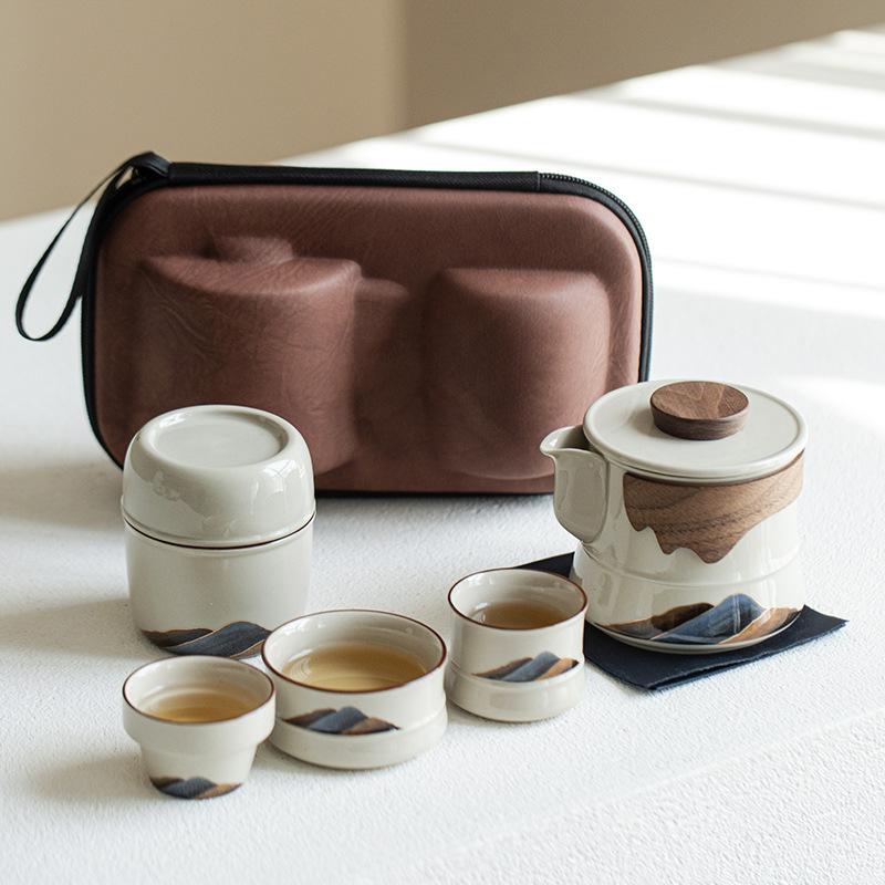 Mountains and Rivers, a Pot of Three Cups, Outdoor Portable Travel, Kung Fu Tea Set, High-end Commemorative Business Souvenir Gift