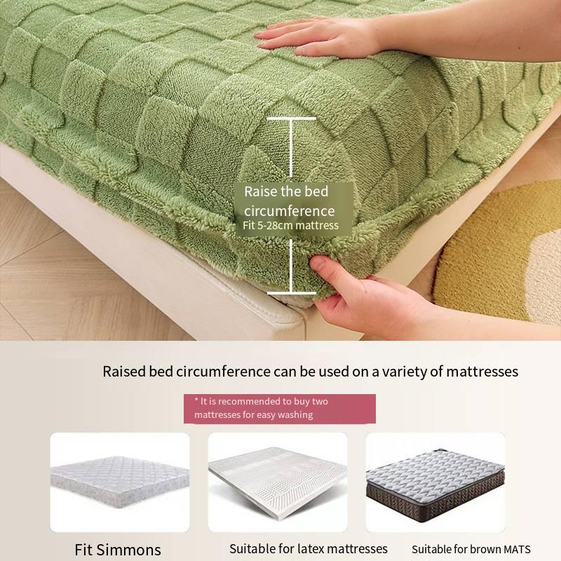Thickening Soft Warm Fitted Sheet Elastic Mattress Cover Fluffy Coral Fleece Bed Linen Winter Couple Luxury Double Bed Bedding