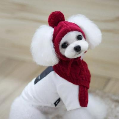 Gorro para perros, gorro de punto a rayas cálido de invierno + bufanda, collar, disfraz de cachorro de peluche, ropa navideña, disfraces de Papá Noel para perros