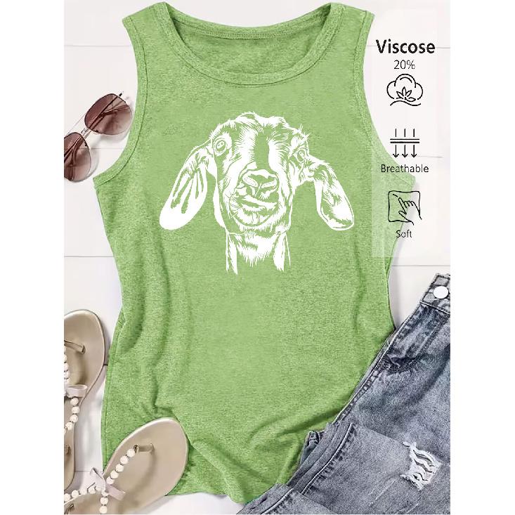 Elegant Vest for Women Goat head print casual loose summer vest Fashionable and elegant tops for commuting, vacation, and everyday wear in a