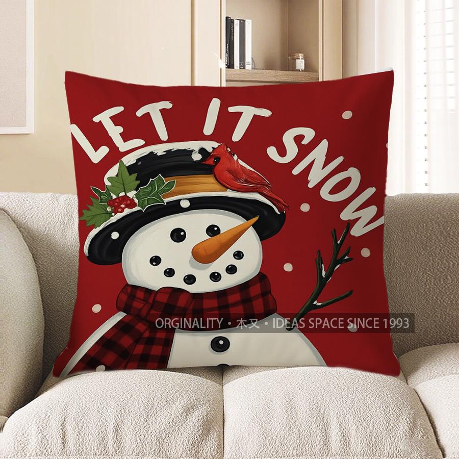 Home Decor Let It Snow Snowman Christmas Throw Pillow Pattern Cushion Cover Suitable For Sofa Bedroom Car Pillow Cover