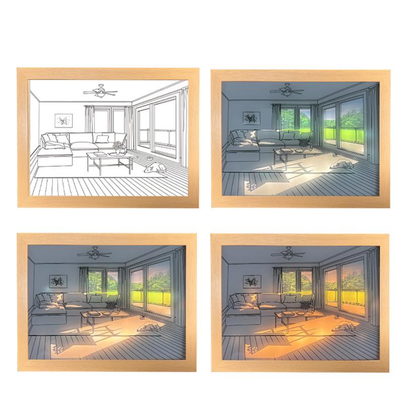 INS Deco Led Light Painting USB Plug Dimming Wall Artwork Table Lamp Gift Indoor Sunlight Window Wooden Photo Night Luminous