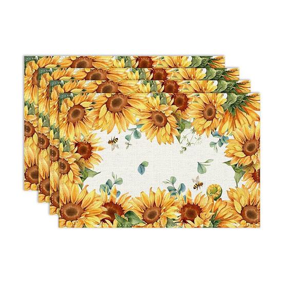4 Pezzi Tovagliette Girasole in Lino, 18x12 Pollici Tovagliette Riutilizzabili per Tavola da Pranzo, Tappetini da Tavola Antiscivolo Isolanti dal Calore per Tavola da Pranzo di Casa, Festa Estiva