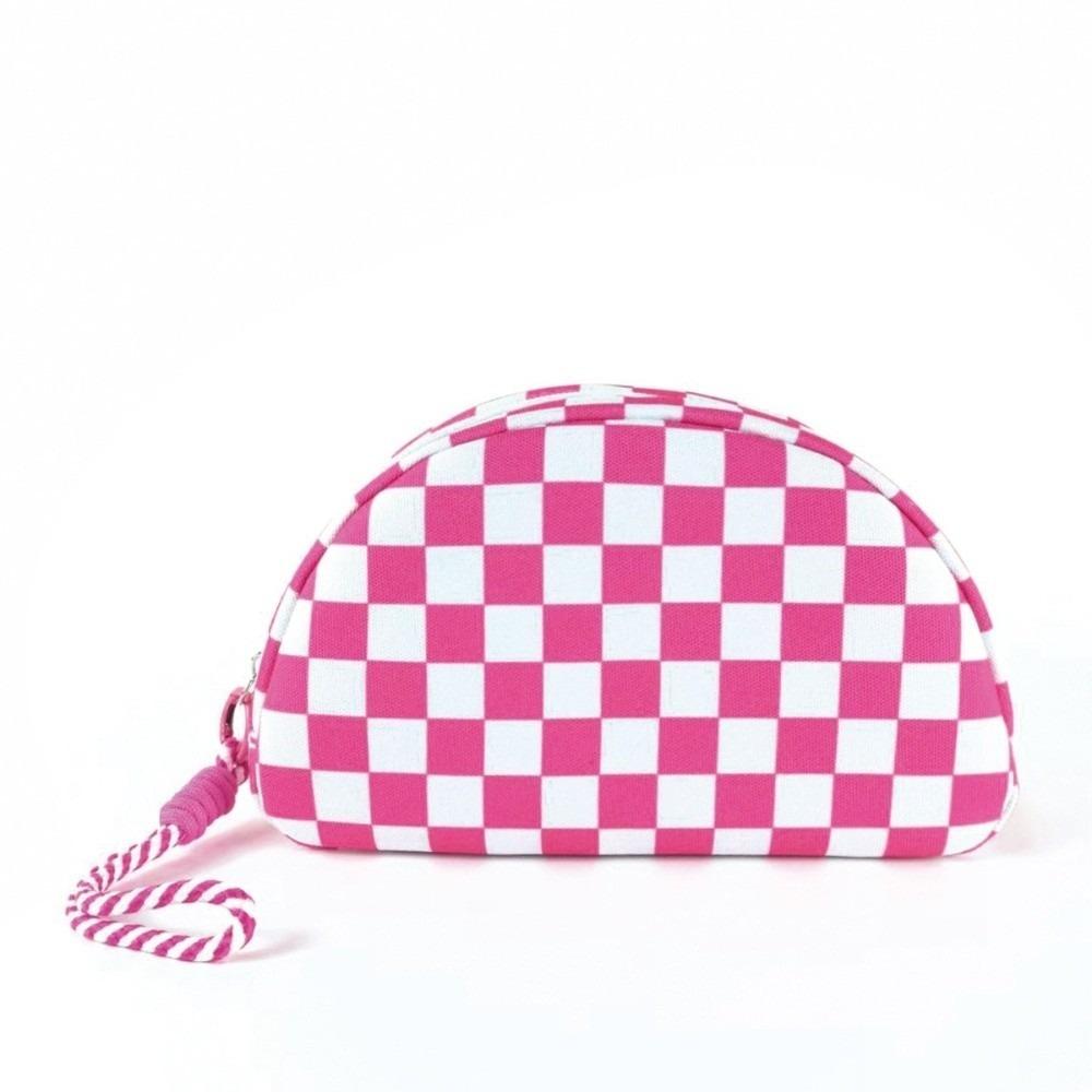 with Hand Strap Checkered Pattern Cosmetic Bag Waterproof Toiletry Bag Makeup Organizer Travel