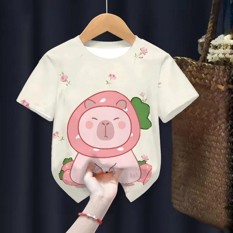 Capybara Kids Clothing Tees Summer Printed Cartoon Fashion Short Sleeve T-shirt Girls Loose Tops T Shirts