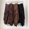Lace splicing high waist cover slim mid-length skirt women's autumn new Korean version of versatile a-word skirt