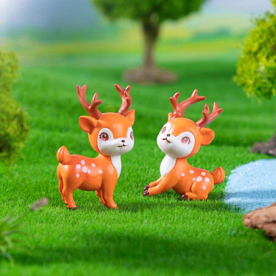 2 ks Mini Figurky Sika Jelena Ručně malované Miniatury Jelena Mini Zvířecí Sošky pro Pohádkové Zahrady Bonsai Mikro Krajina