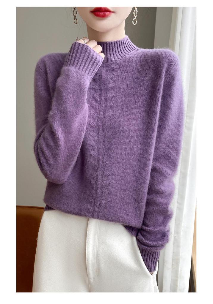 Autumn & Winter Women's Thick Wool Half-High Collar Pullover Sweater - Loose, Solid Color, Versatile Knit.