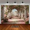 2D Whimsical Palace Garden Backdrop with Blooming Roses and Arches for Poster, Events and Bridal Shoots