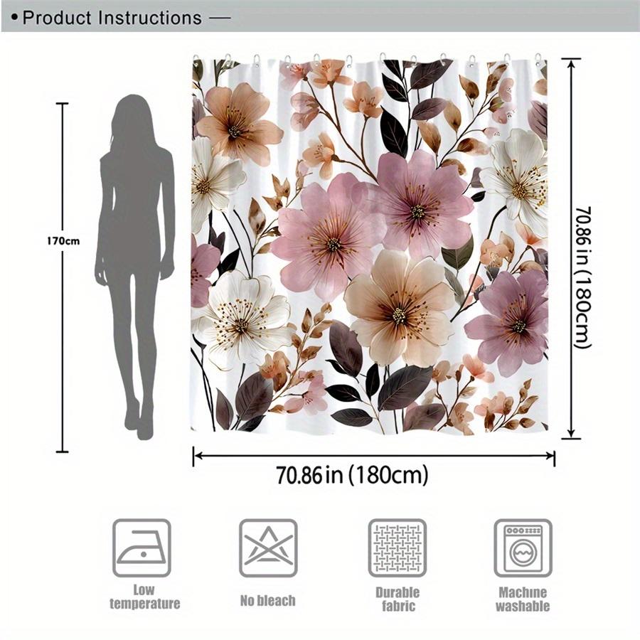 1 Soft Pink Peach White Floral Shower Curtain - Watercolor Rose Peony And Dark Green Leaves Vintage Botanical Print, Polyester