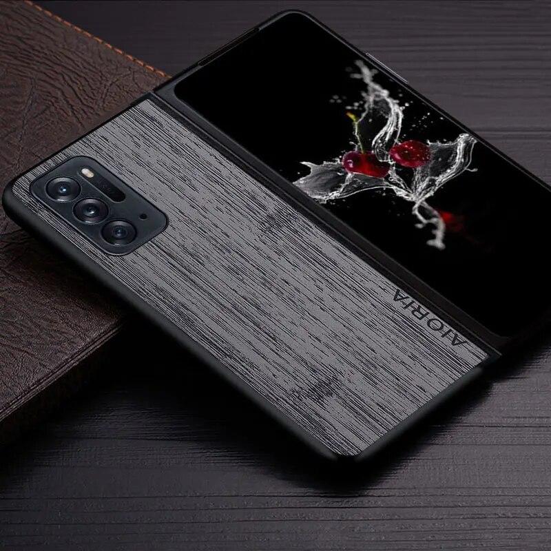 

Чехол для Oppo Find N 5G, чехол из бамбукового дерева, кожаный чехол, роскошный чехол для oppo find n, чехол Find N чёрный