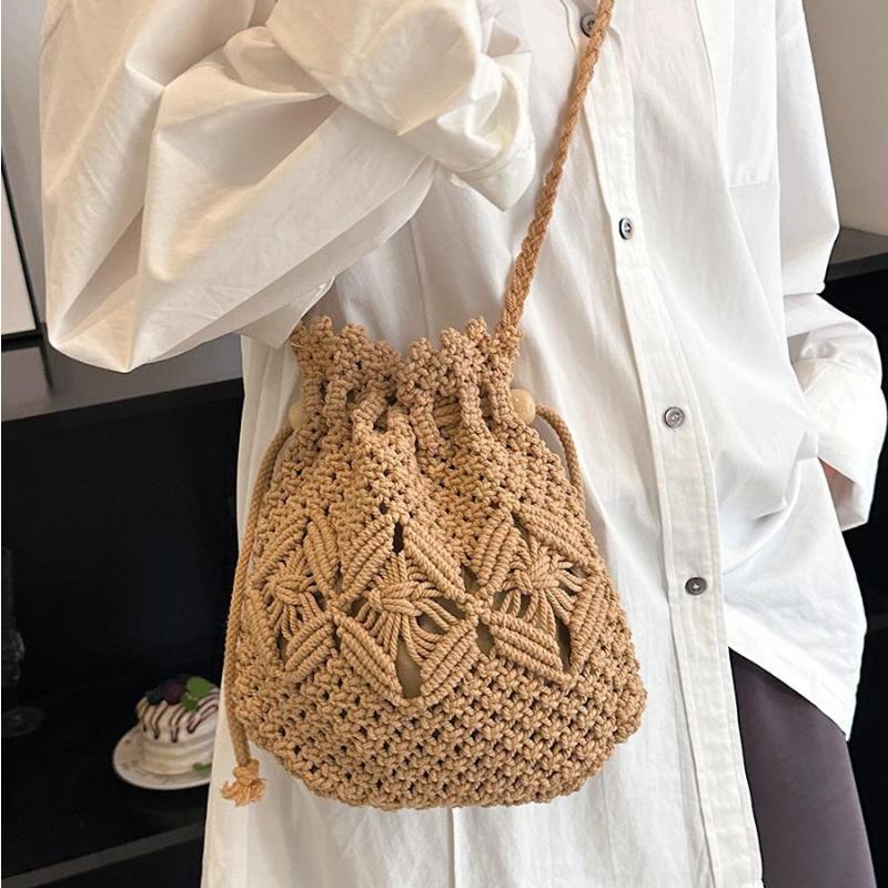 Cute Luxury Designer Brand Straw Woven Shoulder Crossbody Bucket Bag Fashion Casual Summer Travel Beach Women Trendy
