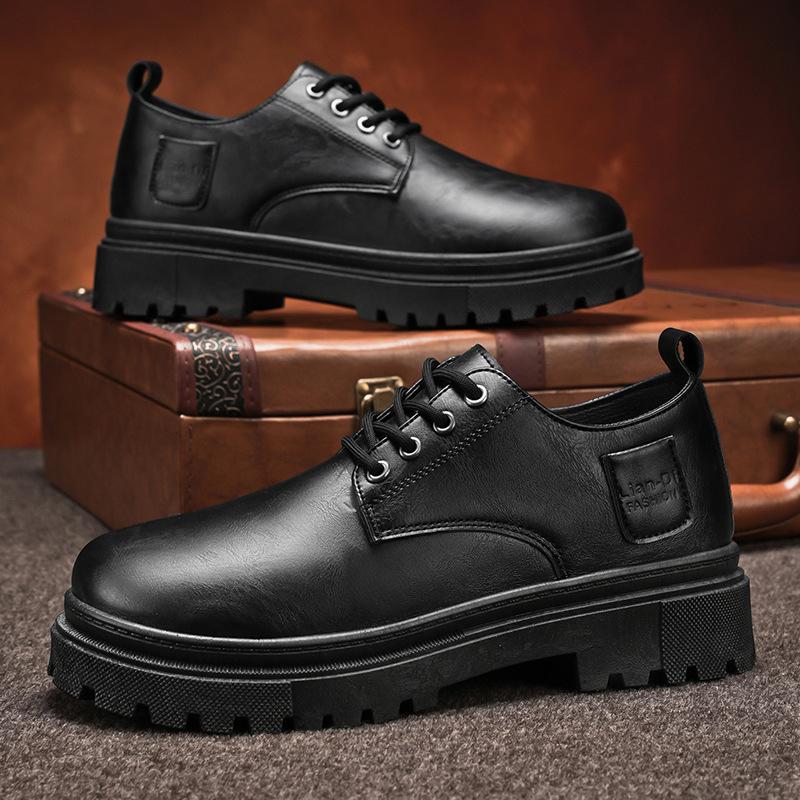 2025 Autumn New Men's Leather Shoes Fashion Trend Versatile British Style Men's Shoes Platform Low-top Casual Shoes