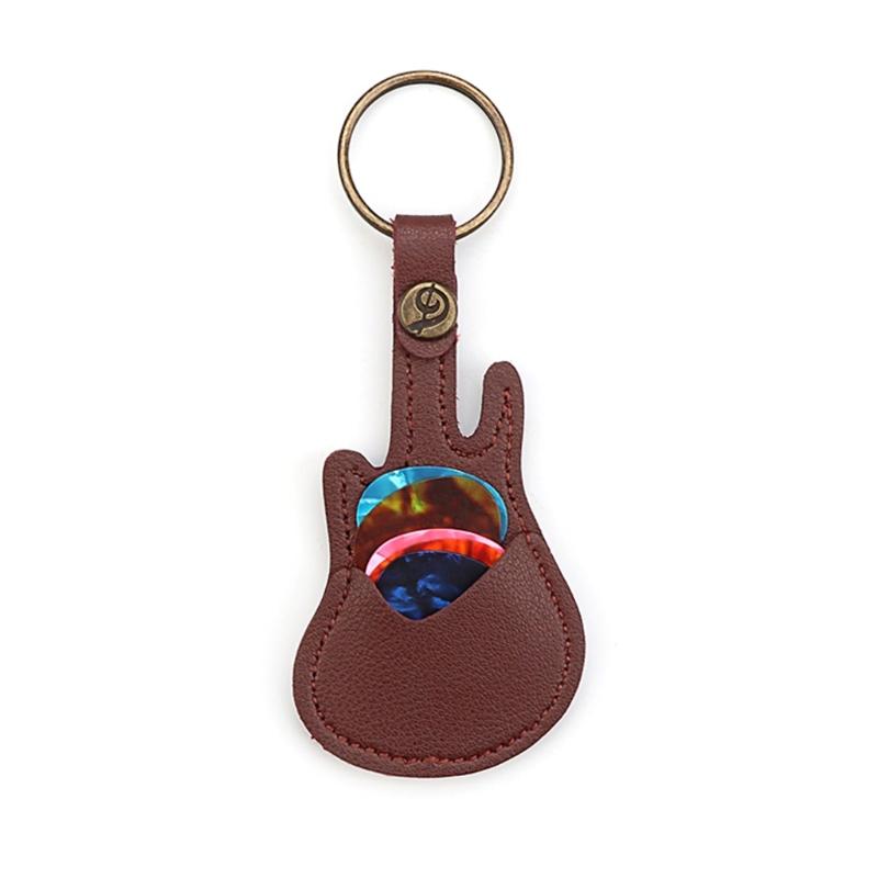 PU Leather Picks Bag and Picks Carrying Case with Keyring for Guitar Bass Ukulele Guitar Picks Holder Case with 5 Picks