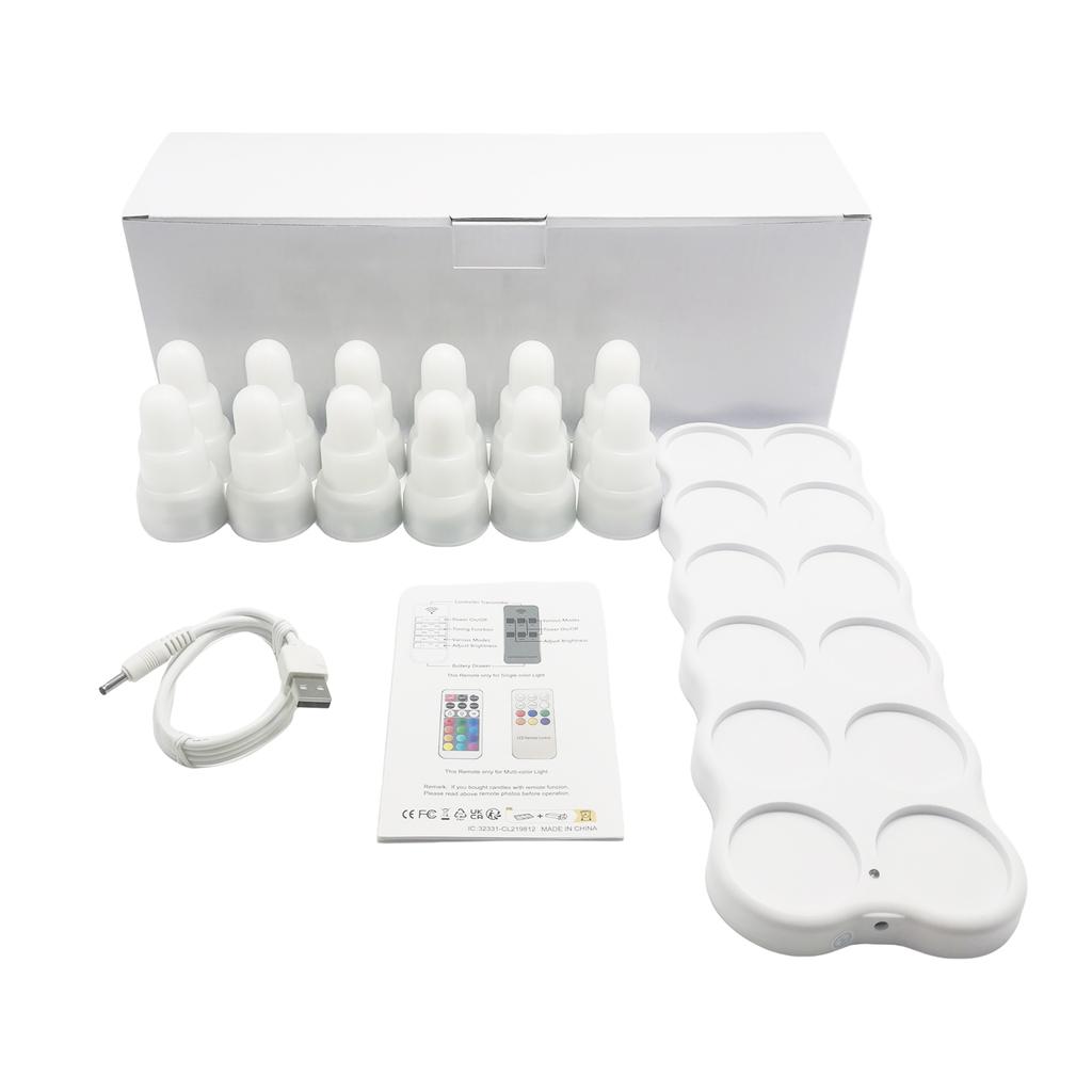 12PCS Remote Controlled Wireless Charging Rechargeable Tealight RGB LED Candle Lamp Wedding Xmas Home RGB Party Table Decor