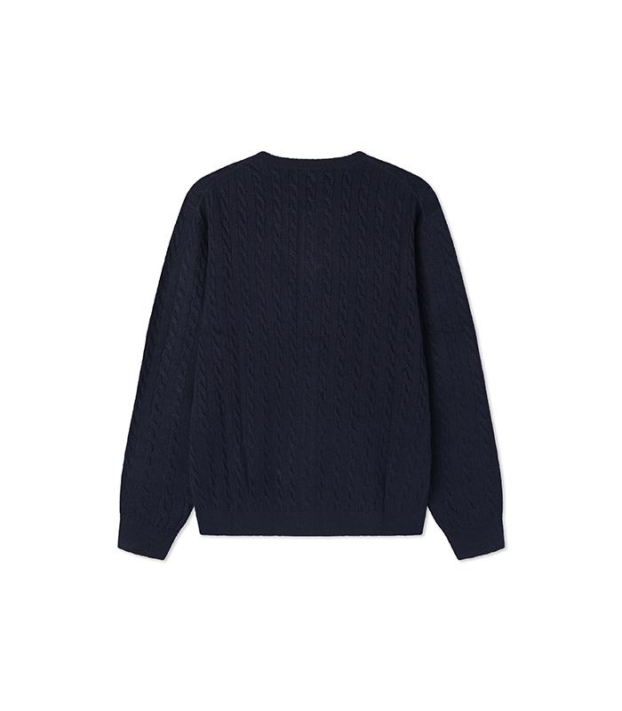 Blackbrown Round Neck Cable Knit Cardigan [Navy]