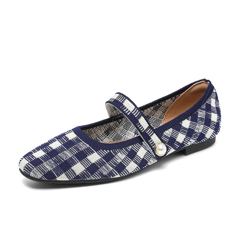 New one-word mixed belt fly-woven Mary Jane single shoes woven shoes flat-soled single shoes women