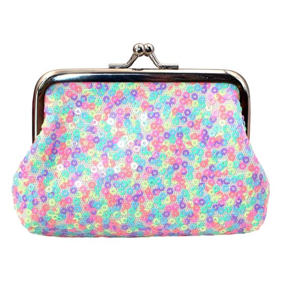 Women Coin Purse, with Metal Hinge And Kiss-lock Design, Lightweight Portable Mini Wallet, with Sequined Glitter Vintage Pouch for Coins Cards
