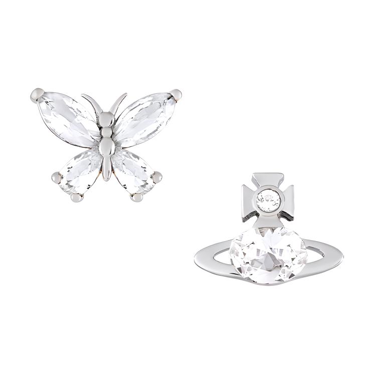 Vivienne Westwood Butterfly Decoration Brass Cubic Zirconia Earrings Women earrings Silver 62010354-02P102-1 Box