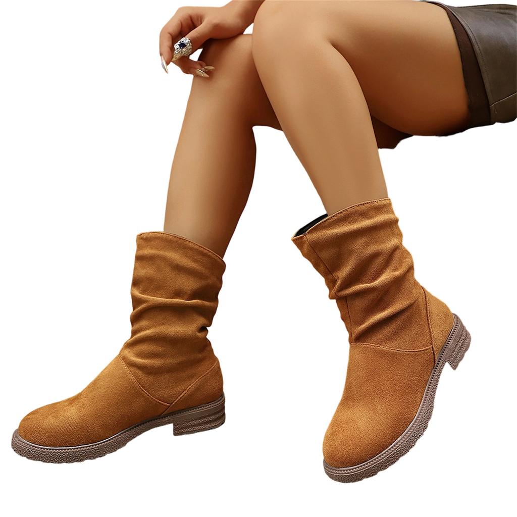 Women's Fashion Plus Size Round Toe Slouch Boots for Casual Everyday Outfits