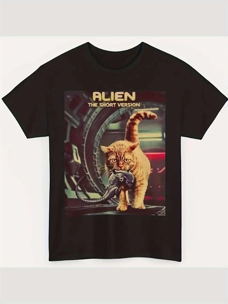 Unisexs Retro Alien Movie Printed Tshirt Trendy Pattern Adult Basic Fun Alien Baby and Alien Logo Print M