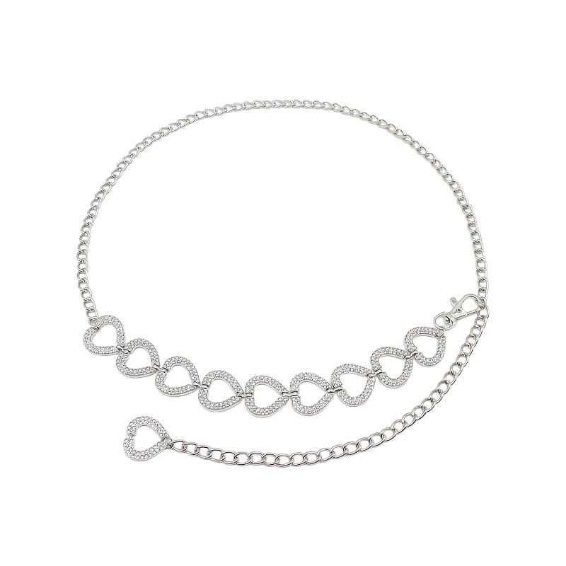 Silver Gold Metal Waist Chain For Women With Water Dazzling Stones For Casual Wear серебряный