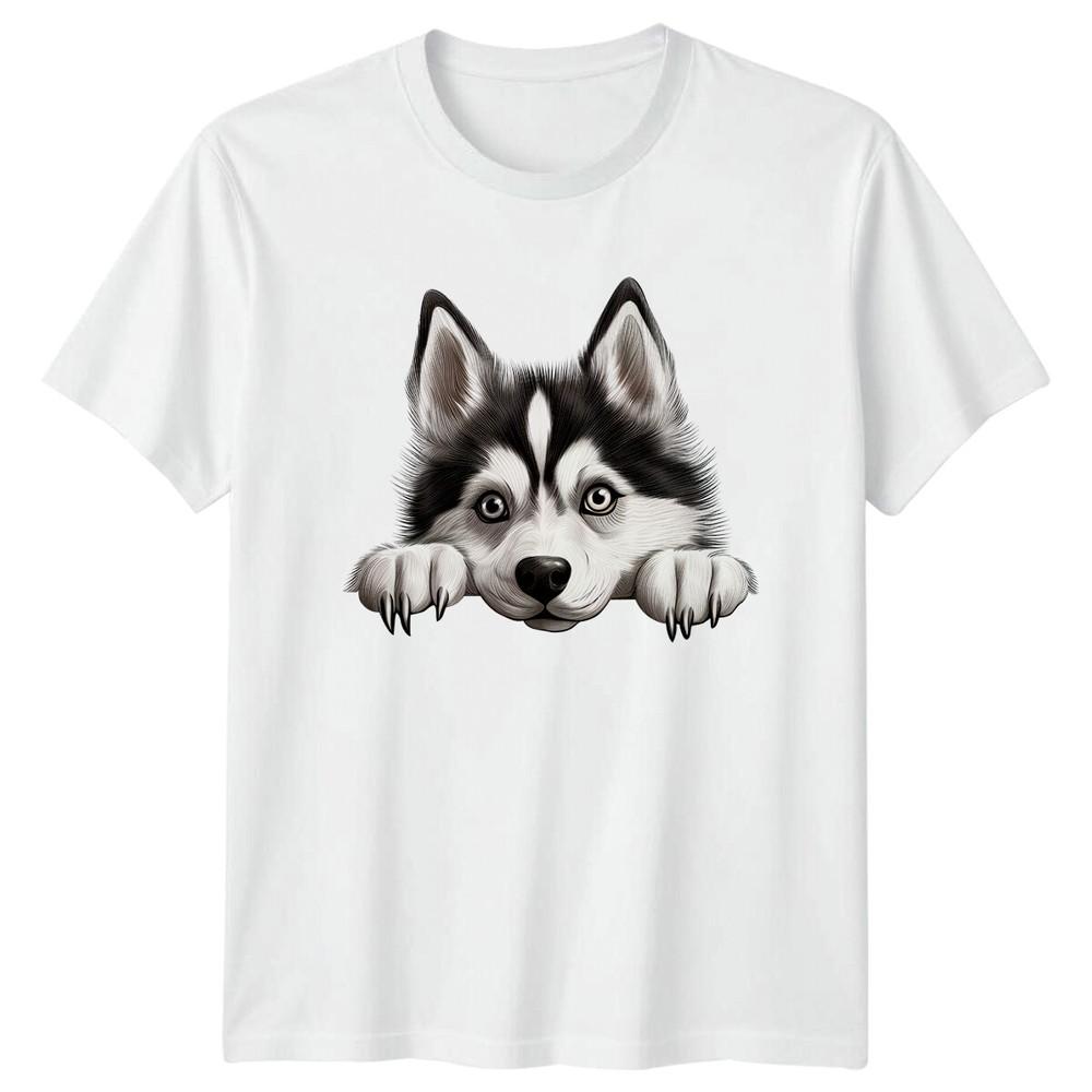 Cute Husky Peeking Dog Lover TShirt S
