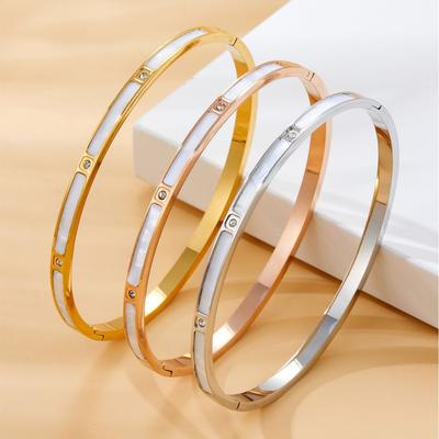 Htpwe Edelstahl Schale Eingelegter Zirkonium Armreif Frauen 18k Gold Paar Urlaubsgeschenk Nicht Verblassender Armreif Party Täglicher Zirkon
