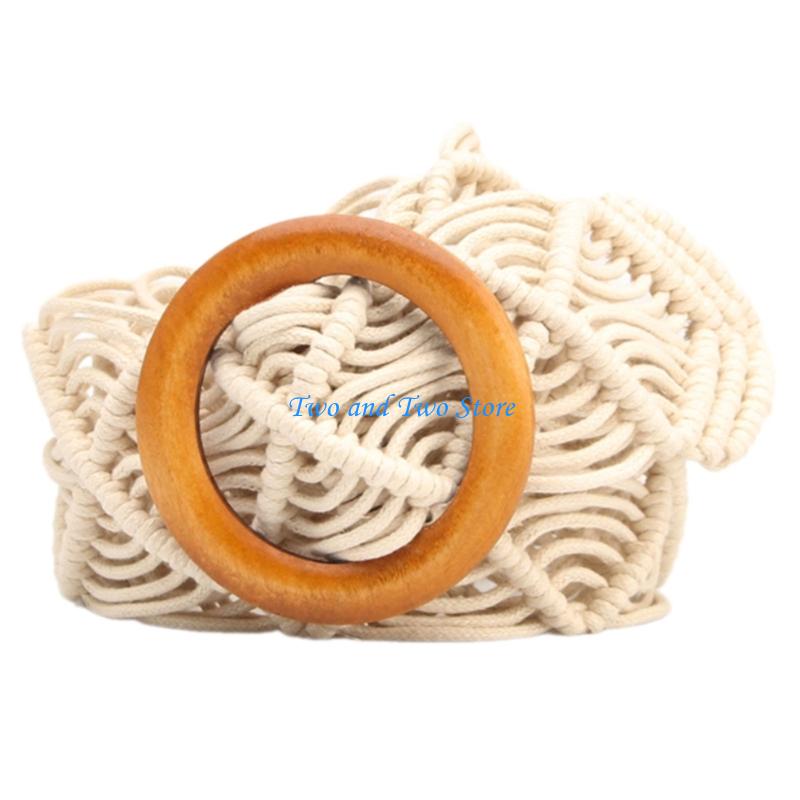 HX6F Adjustable Ethnic Belt For Women Woven Waxed Rope Wide Waistband Stylish Design