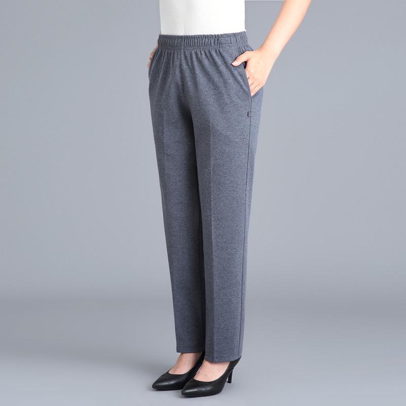Black Cotton Middle-aged Mother Trousers Loose Elastic Waist Casual Pants Spring Autumn Loose Solid Women's Straight Pants