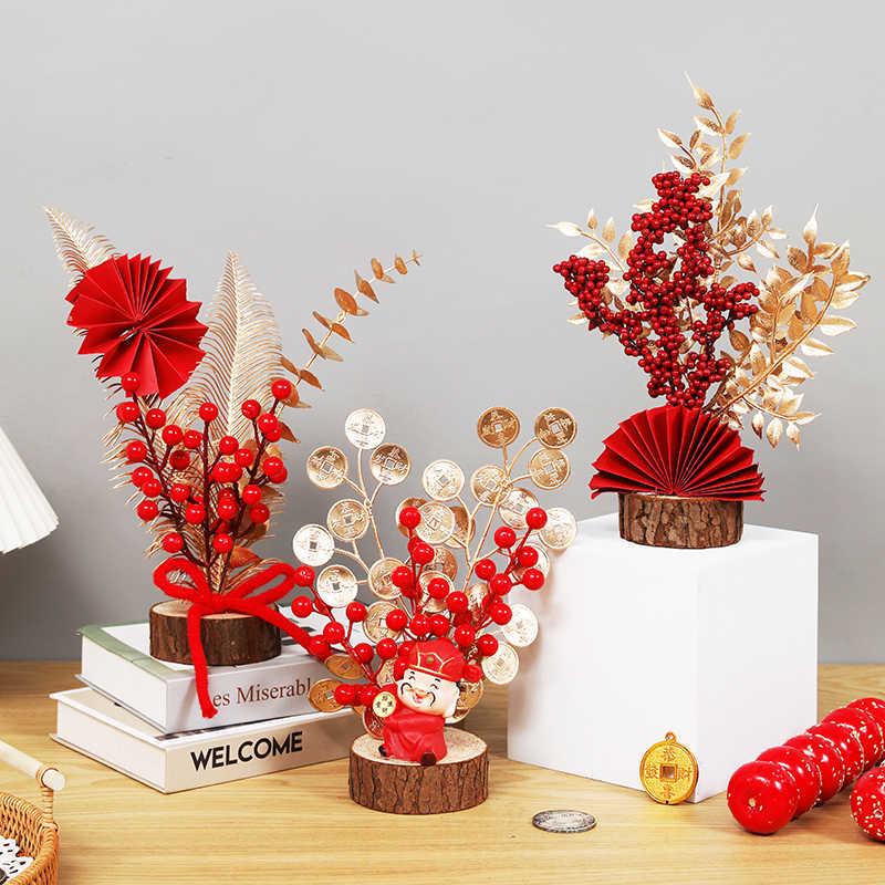 2026 Chinese New Year Red Berry Money Tree Decoration for Spring Festival Photography Prop