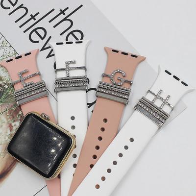 5Pcs/Set Watch Band Loop Multi-styles Polished Charm Rhinestone Letter Watch Strap Fastener Ring