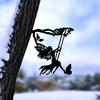 1pc Metal Swing Elf On Branch - Whimsical Steel Silhouette Wall Art & Garden Stake | Outdoor Patio, Yard, Home Decor