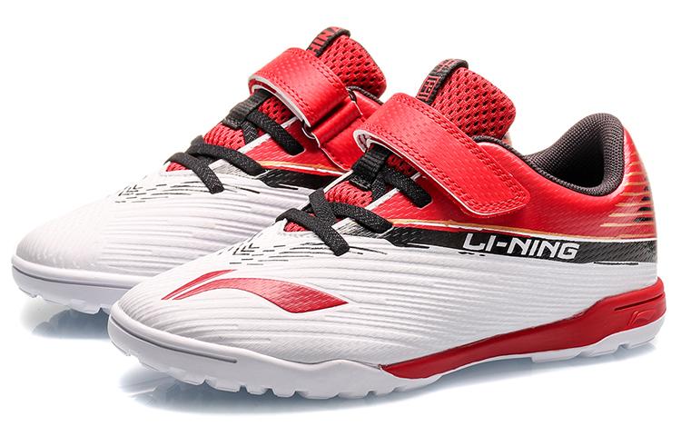 Li Ning YOUNG Slip Resistant Cushioning Abrasion Resistant Low Top Kids' Soccer Shoes Red White Teenagers YKGQ006-7