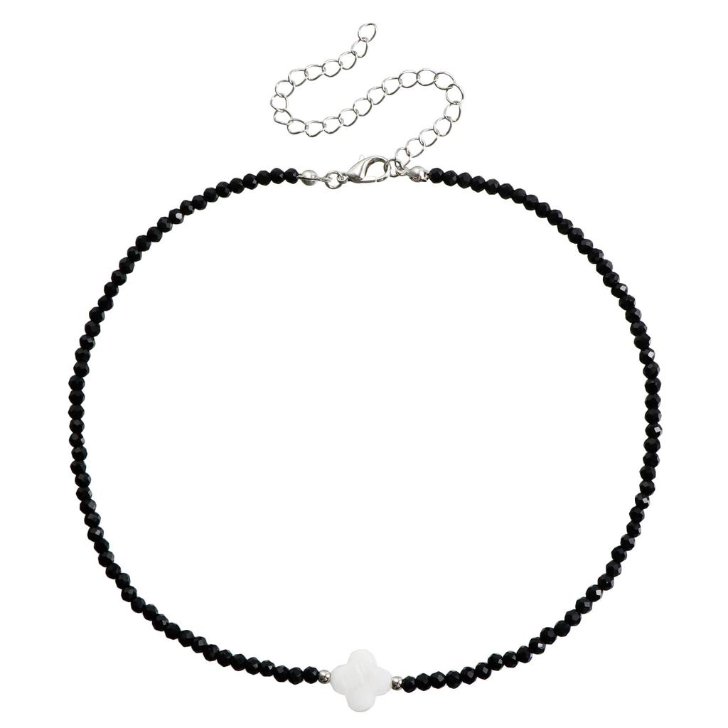 Niche design neck chain temperament white water flow pattern fritillary black tip imitation crystal light luxury high-end necklace women