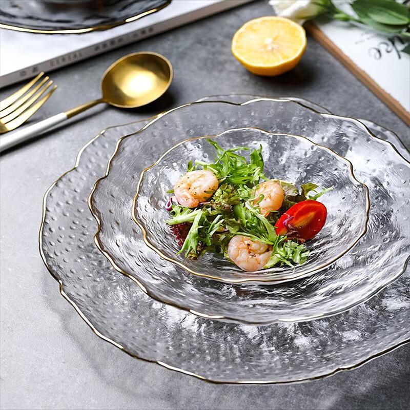 Light Luxury Gold-Rimmed Hammered Glass Fruit Plate