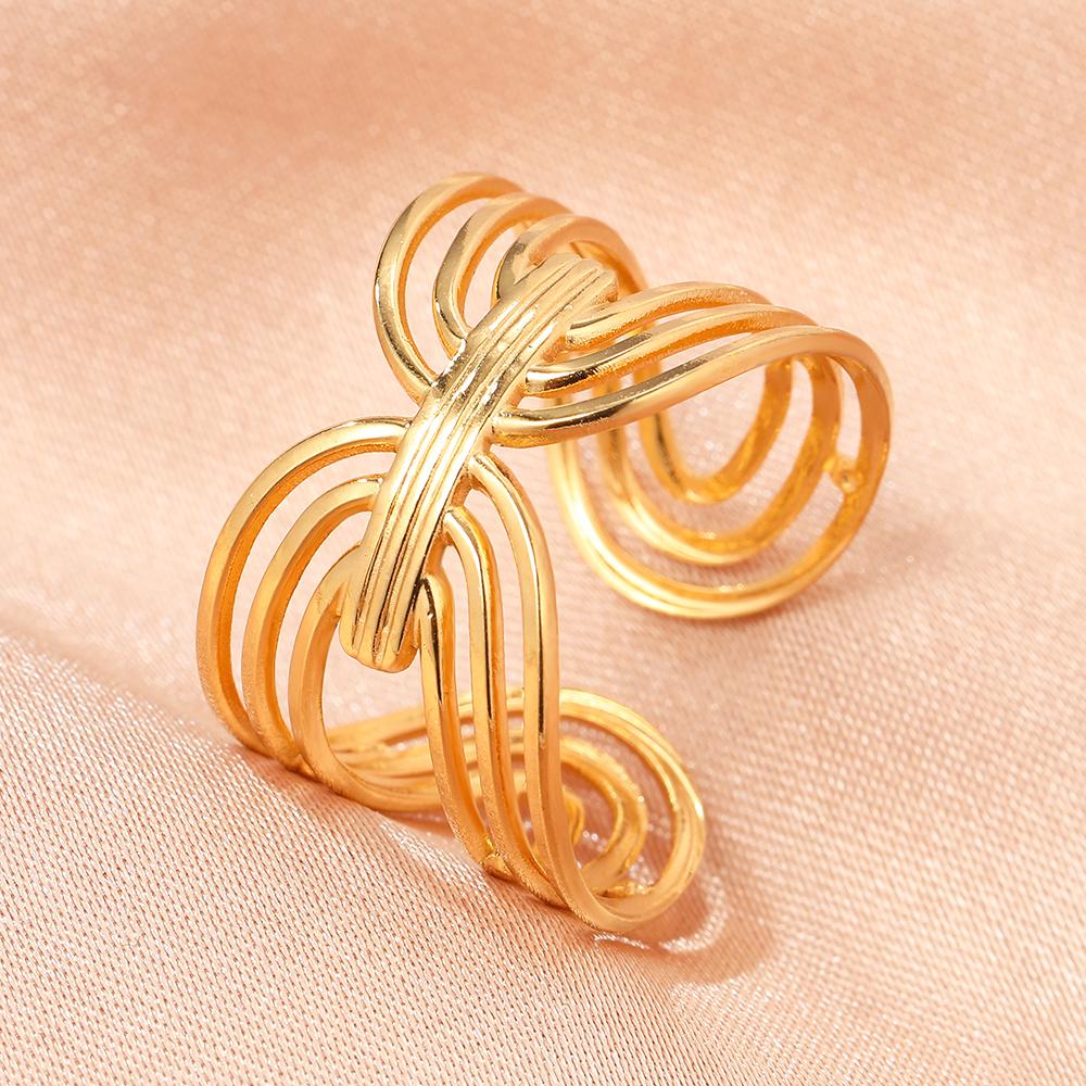 Stainless Steel Rings Vintage Geometric Hollow Adjustable Open Ring Fashion Statement Sun Rings For Women Zircon Banquet Gifts
