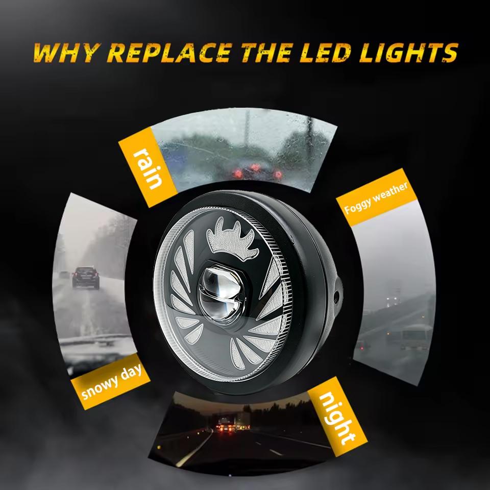 1PCS 5.75" Round LED Vintage Motorcycle & E-Bike Front Headlight, White Hi/Lo Beam Projector, White/Amber DRL Driving Lamp, High Brightness 12V-36V