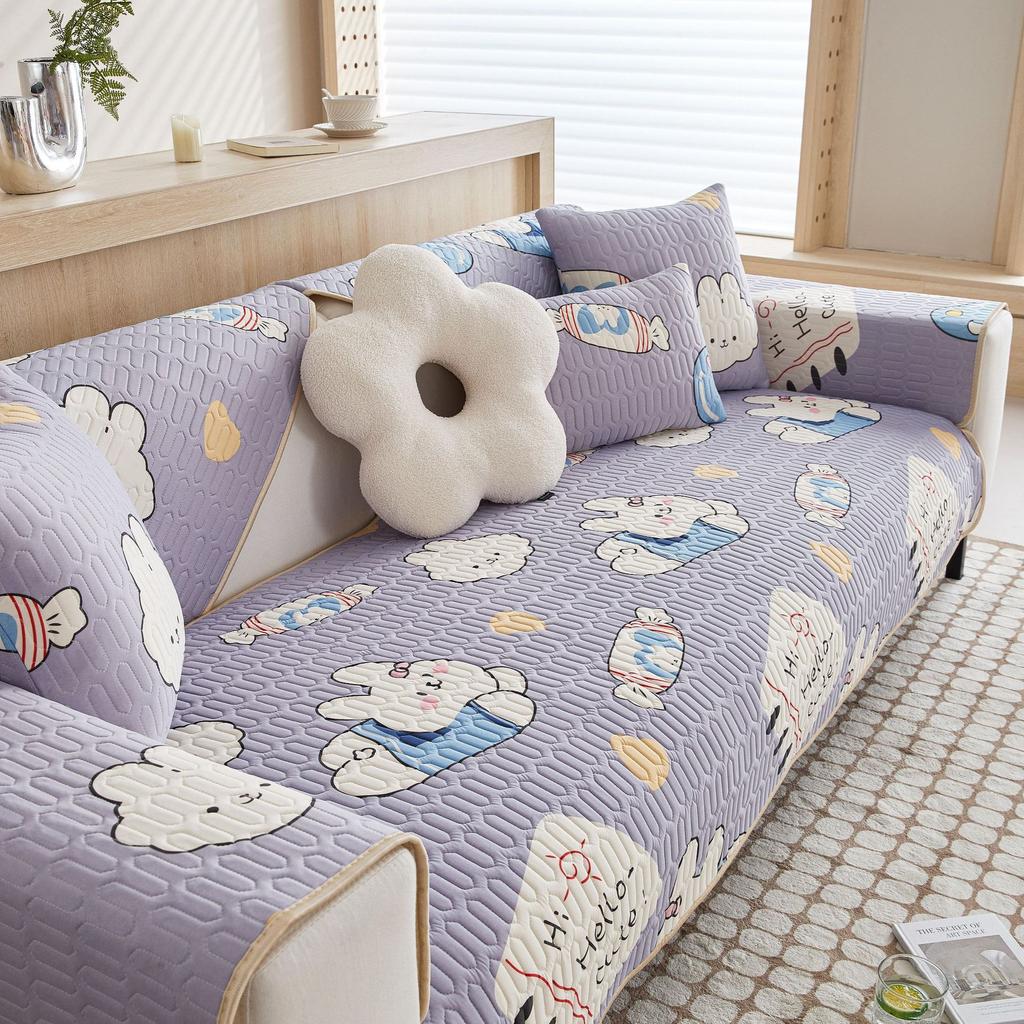 Summer Sofa Cushion Non-Slip Ice Silk Latex Sofa Cushion Suit Cartoon Full Set Mat Sofa Towel Cover Cloth